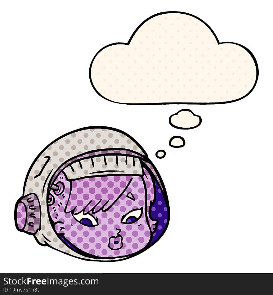 Cartoon Astronaut Face And Thought Bubble In Comic Book Style