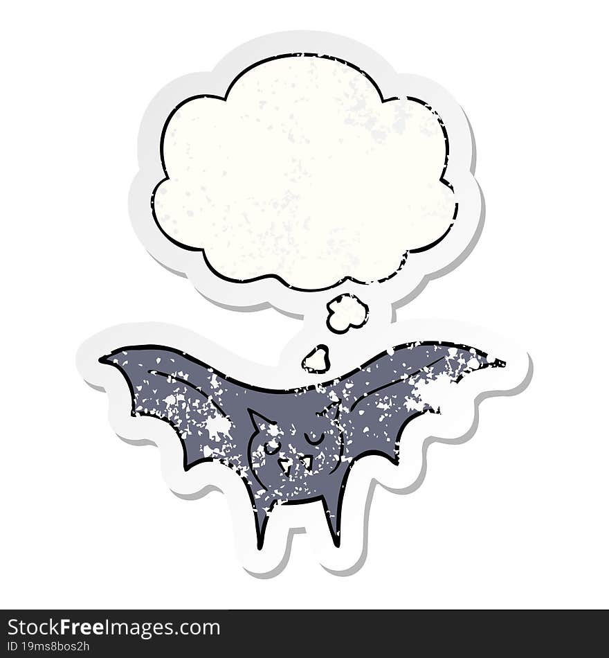 cartoon vampire bat and thought bubble as a distressed worn sticker