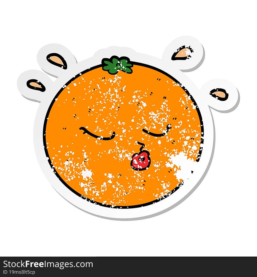 distressed sticker of a cartoon orange