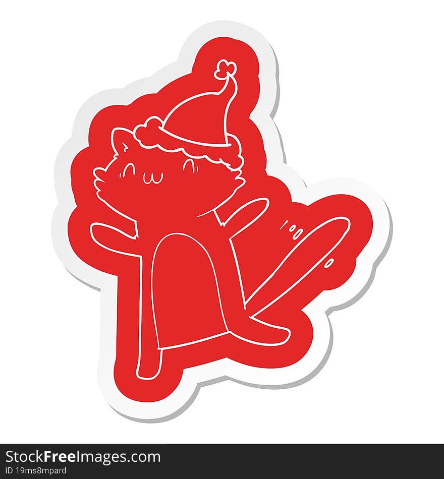 cartoon  sticker of a dancing cat wearing santa hat