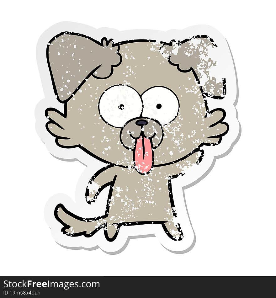 Distressed Sticker Of A Cartoon Dog With Tongue Sticking Out