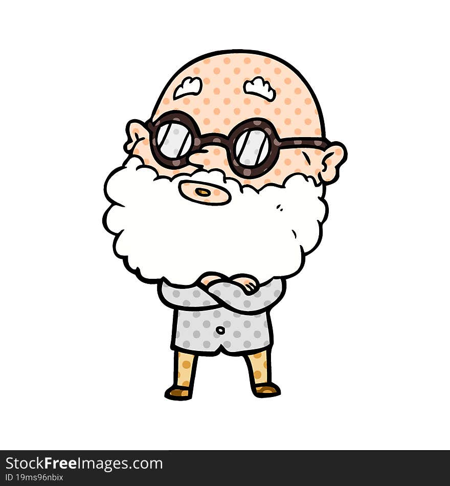 cartoon curious man with beard and glasses. cartoon curious man with beard and glasses