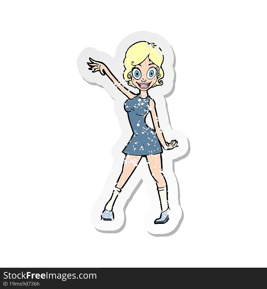 retro distressed sticker of a cartoon party girl