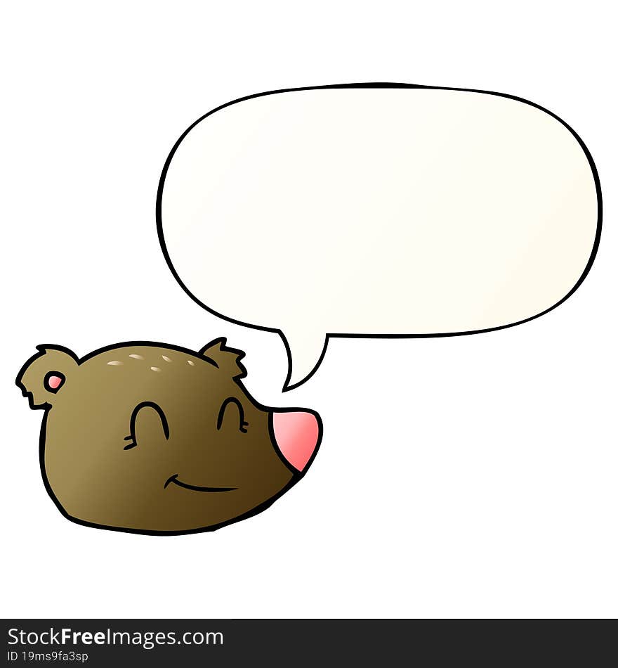 cartoon happy bear face and speech bubble in smooth gradient style