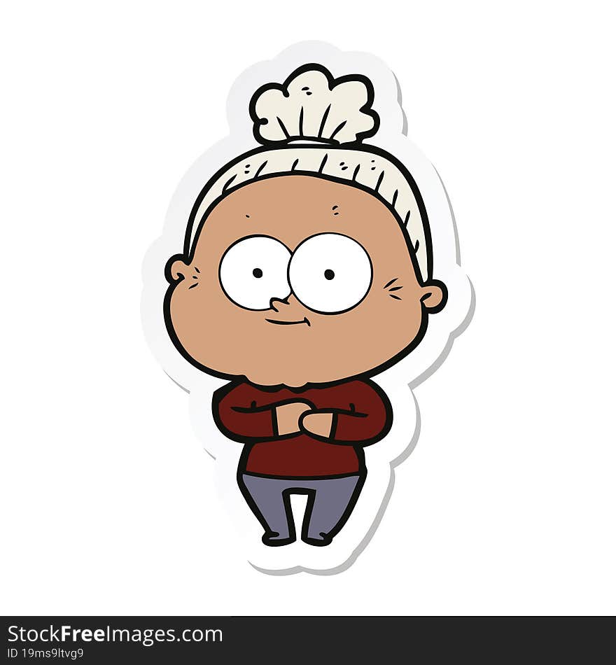 sticker of a cartoon happy old woman