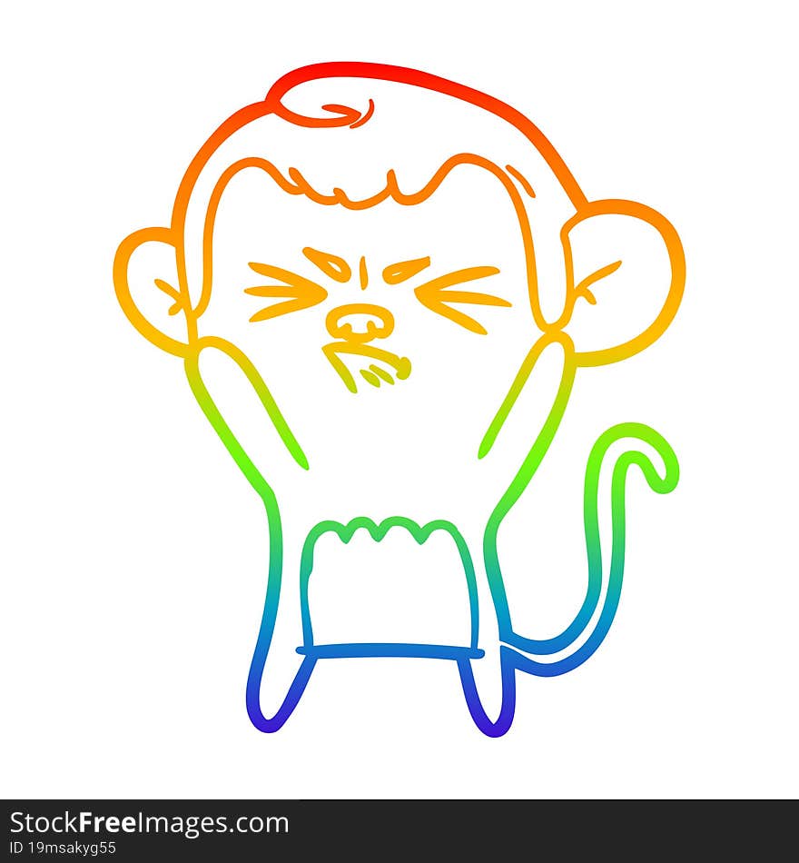 rainbow gradient line drawing cartoon angry monkey