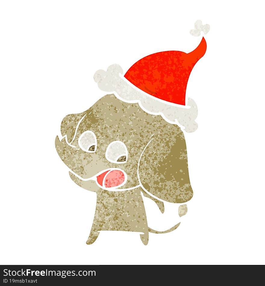 Cute Retro Cartoon Of A Elephant Wearing Santa Hat