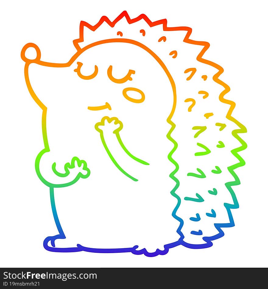 rainbow gradient line drawing cute cartoon hedgehog