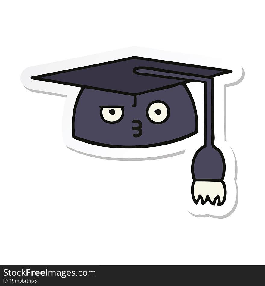 sticker of a cute cartoon graduation hat