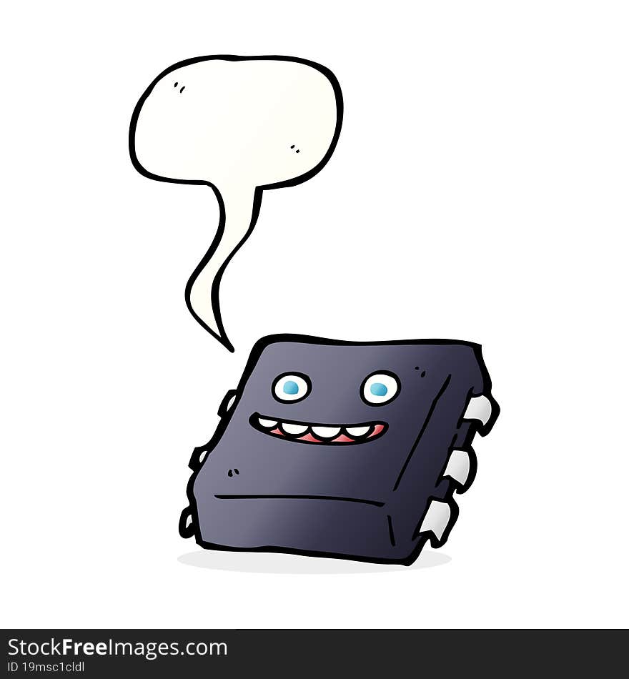 cartoon computer chip with speech bubble