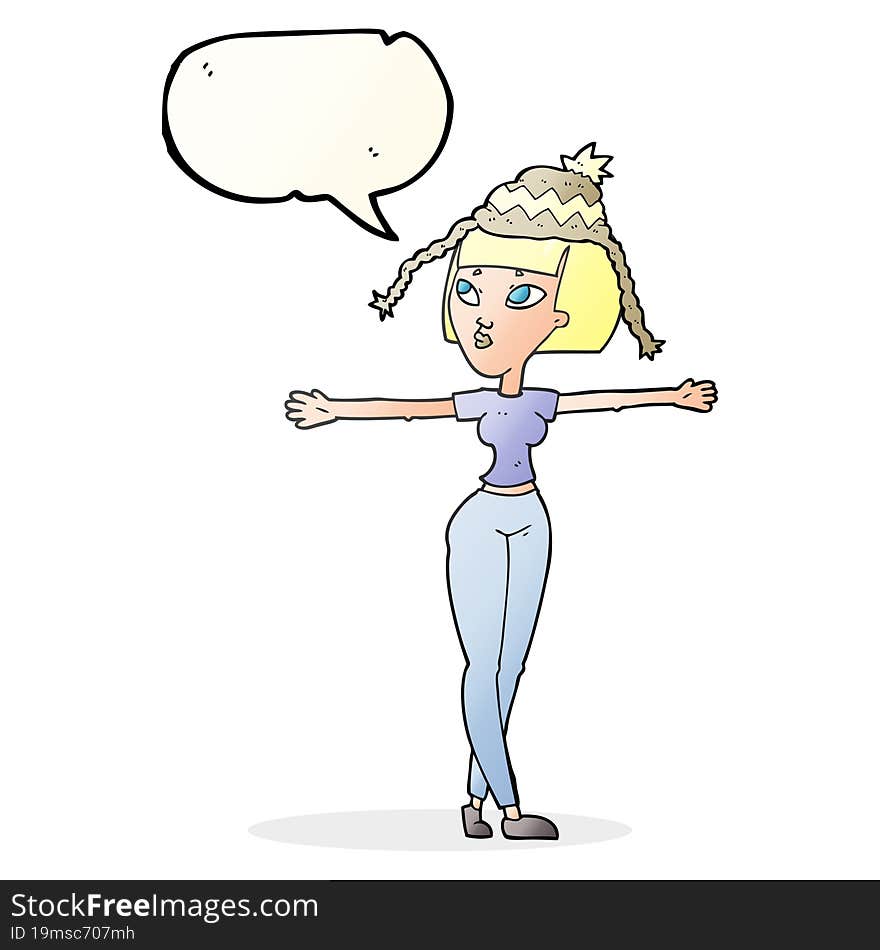 speech bubble cartoon woman wearing hat