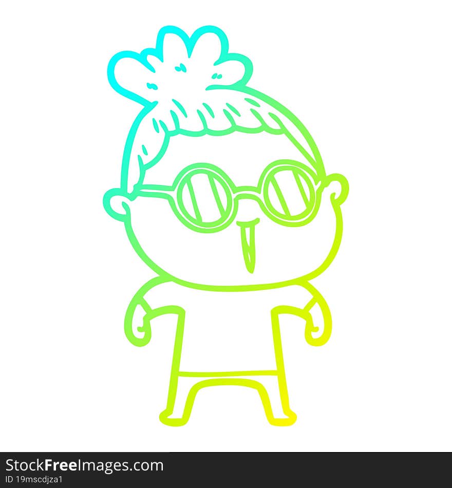 cold gradient line drawing of a cartoon woman wearing spectacles