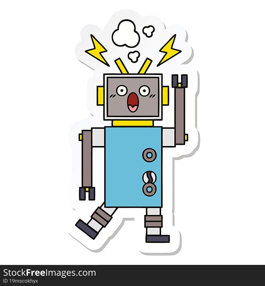 sticker of a cute cartoon malfunctioning robot