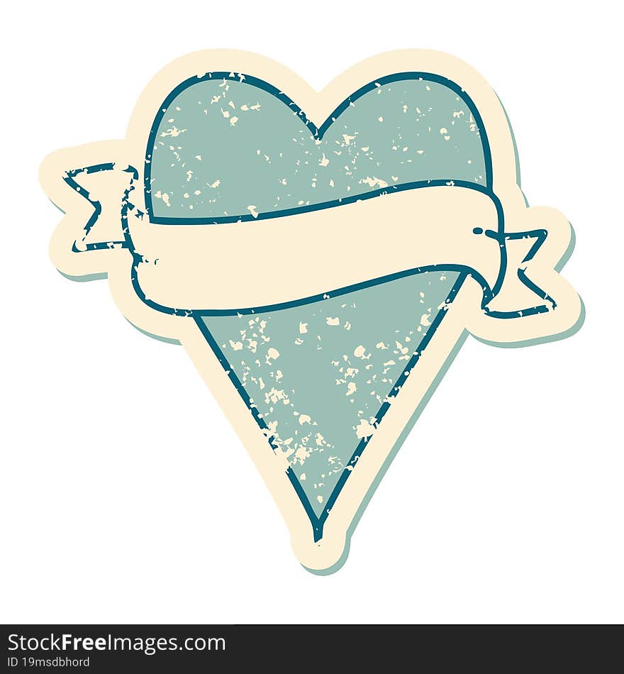 Distressed Sticker Tattoo Style Icon Of A Heart And Banner