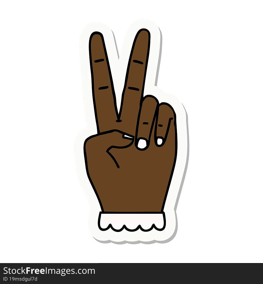 sticker of a peace symbol two finger hand gesture. sticker of a peace symbol two finger hand gesture