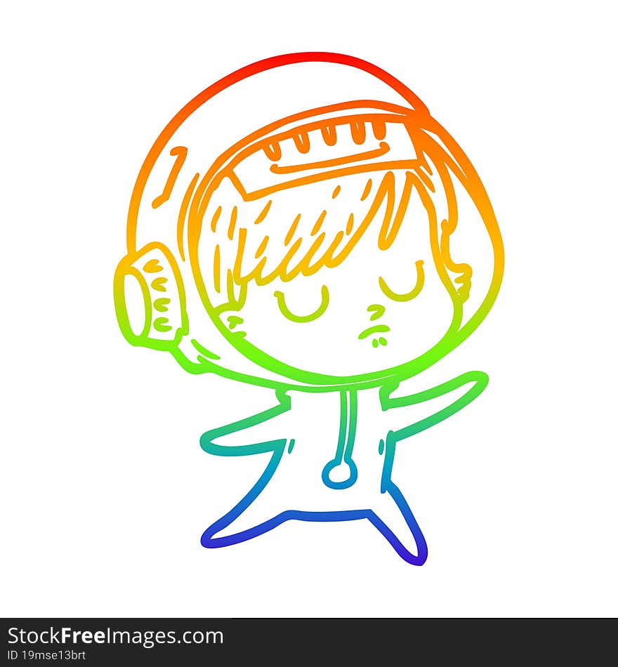 rainbow gradient line drawing of a cartoon astronaut woman