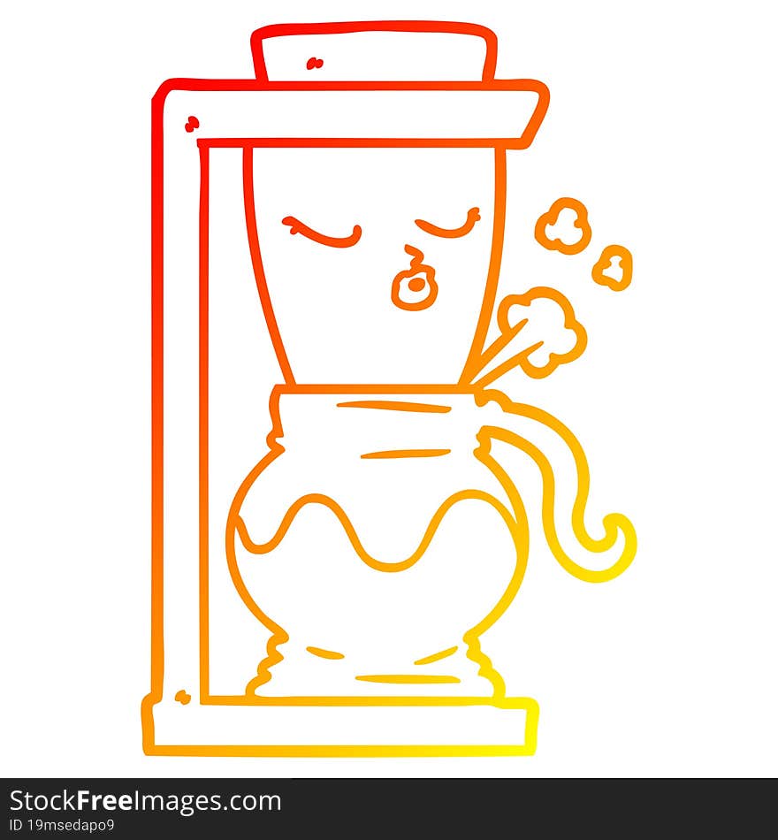 warm gradient line drawing of a cartoon filter coffee machine