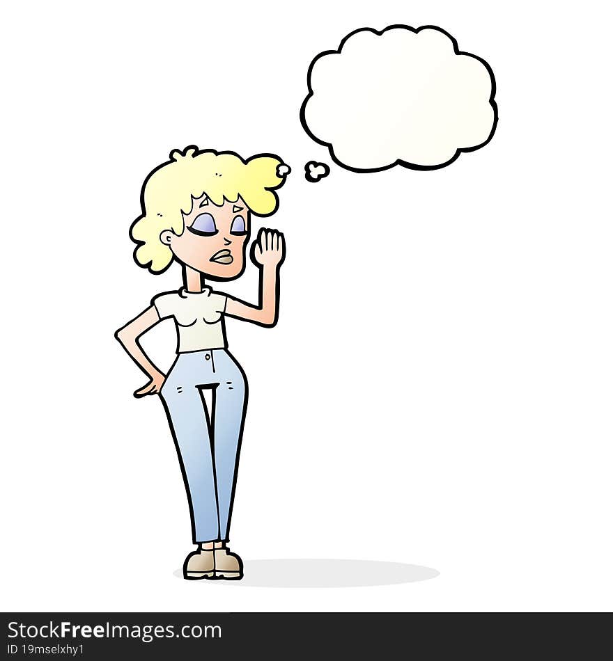 cartoon woman ignoring with thought bubble