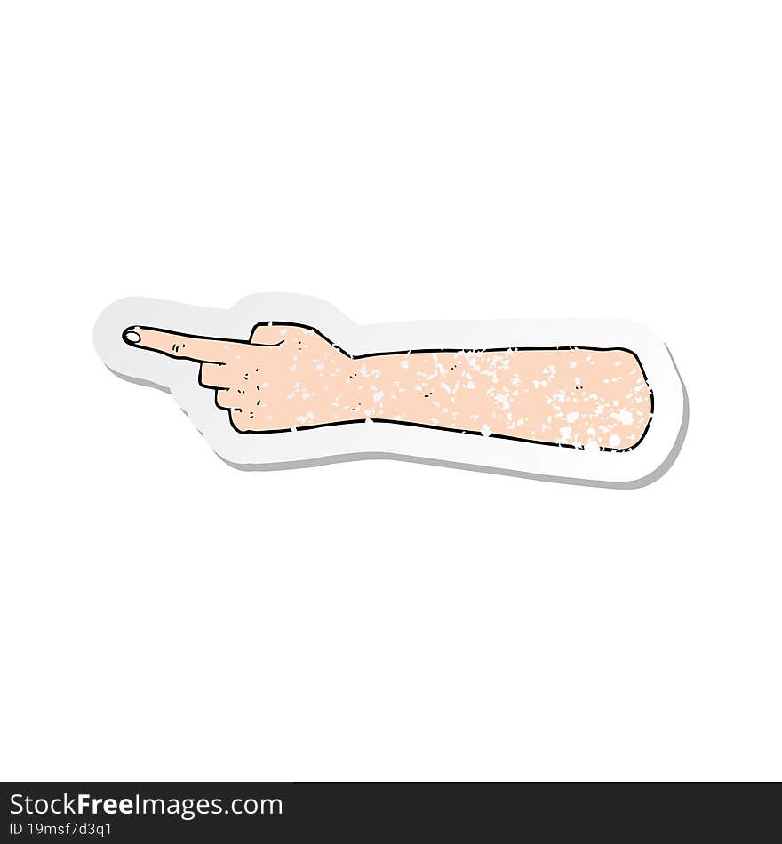 Retro Distressed Sticker Of A Pointing Hand Cartoon