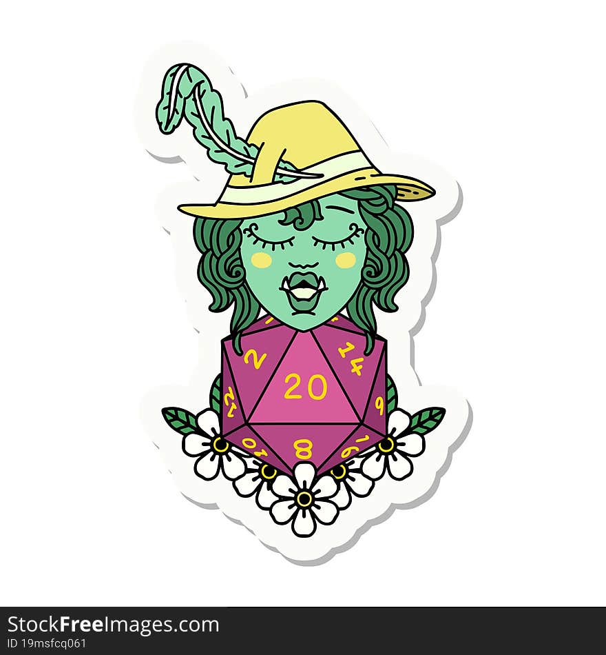 half orc bard with natural twenty dice roll  sticker