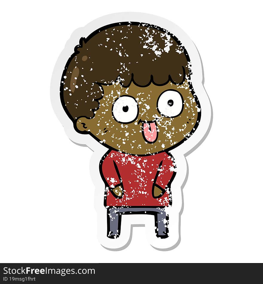 distressed sticker of a cartoon dumb kid