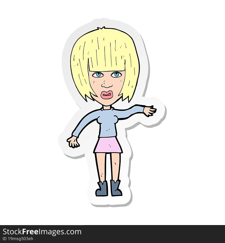 Sticker Of A Cartoon Woman Waving Away