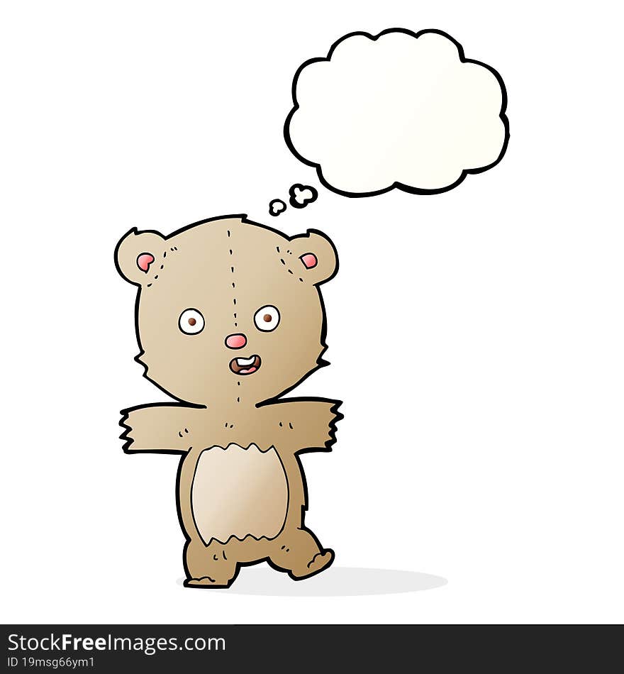 cartoon dancing teddy bear with thought bubble