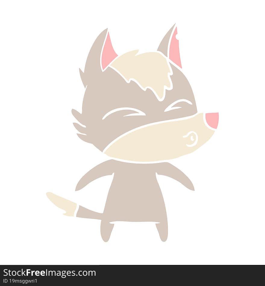 flat color style cartoon wolf whistling