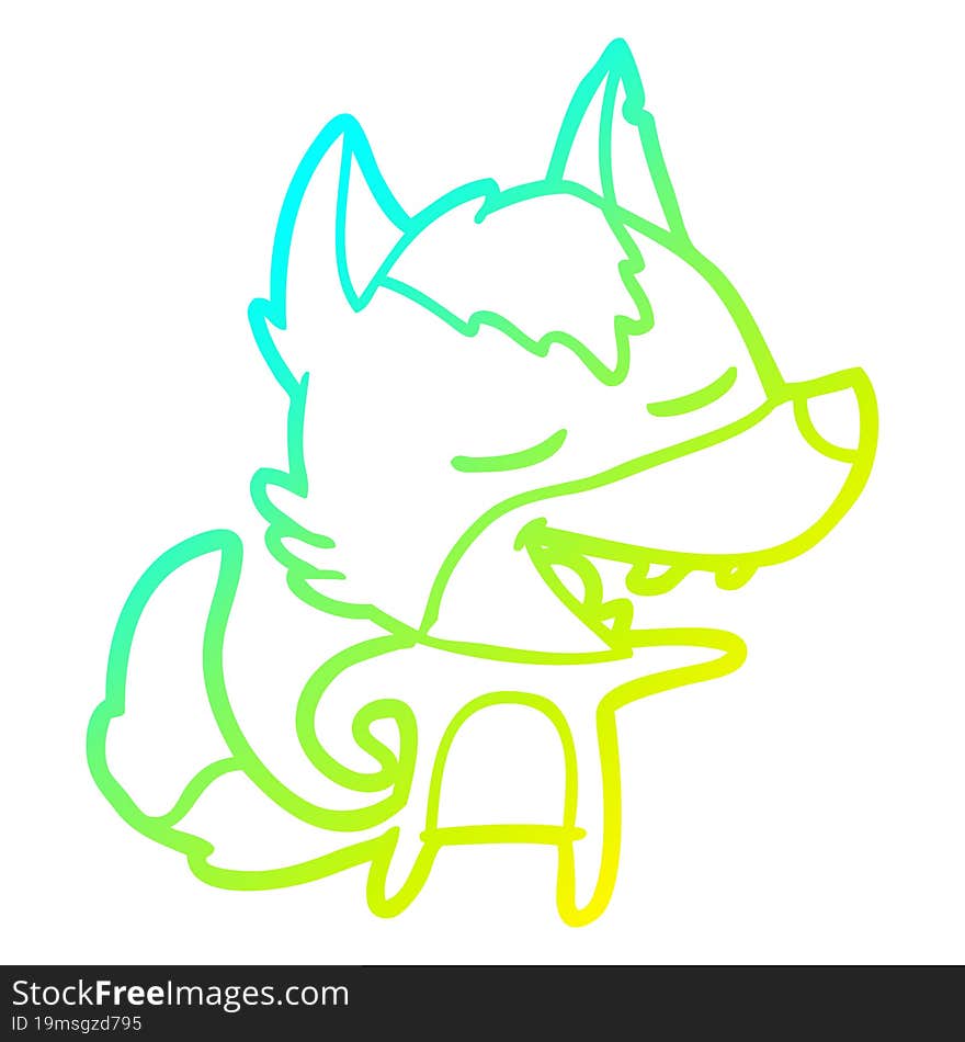 cold gradient line drawing cartoon wolf laughing