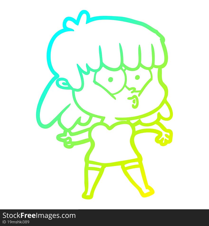 cold gradient line drawing cartoon whistling girl