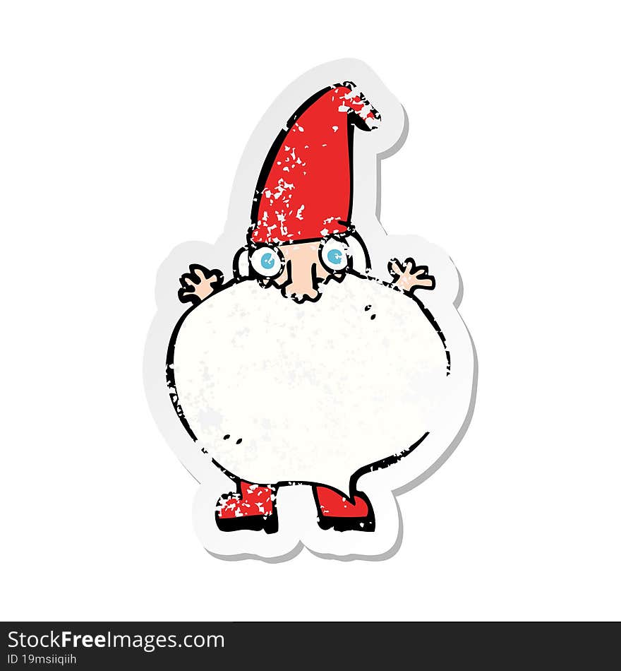 retro distressed sticker of a cartoon tiny santa