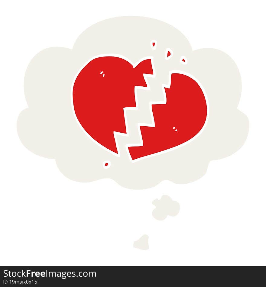 cartoon broken heart with thought bubble in retro style