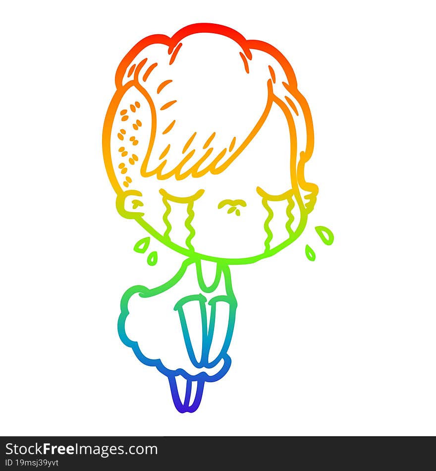 rainbow gradient line drawing of a cartoon crying girl