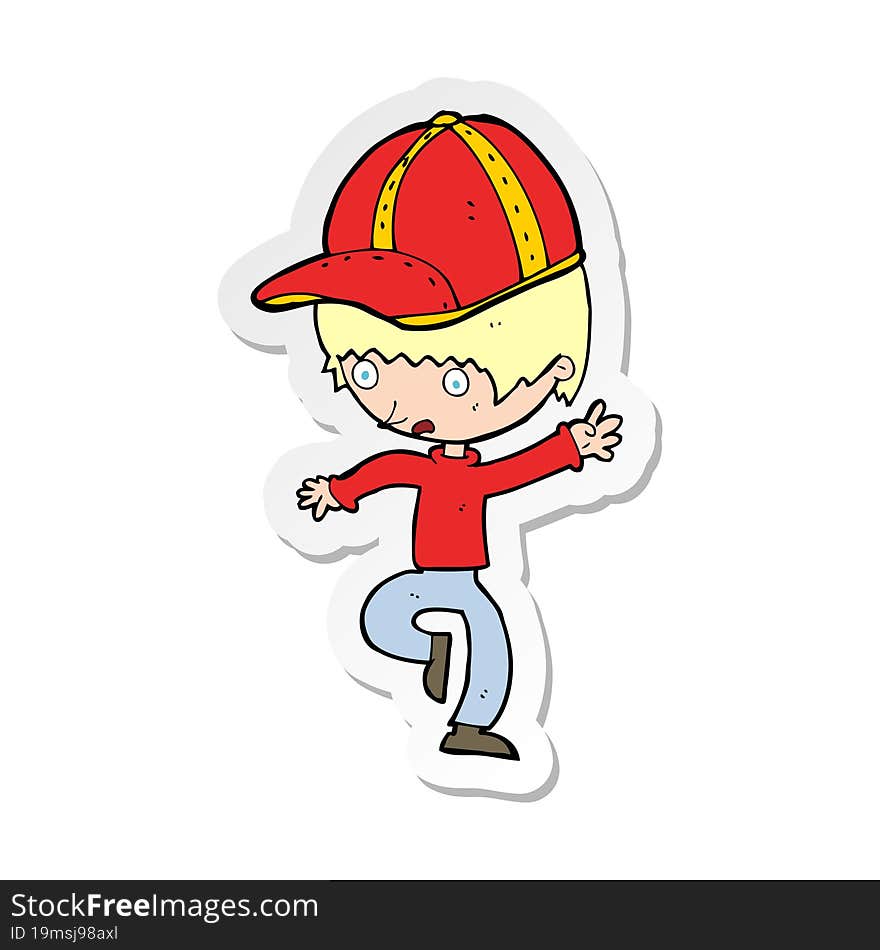 Sticker Of A Cartoon Boy In Cap