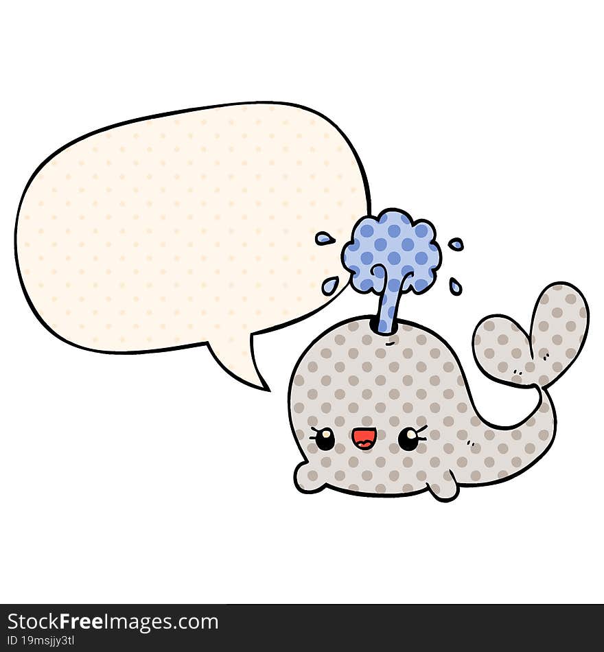 Cute Cartoon Whale And Speech Bubble In Comic Book Style