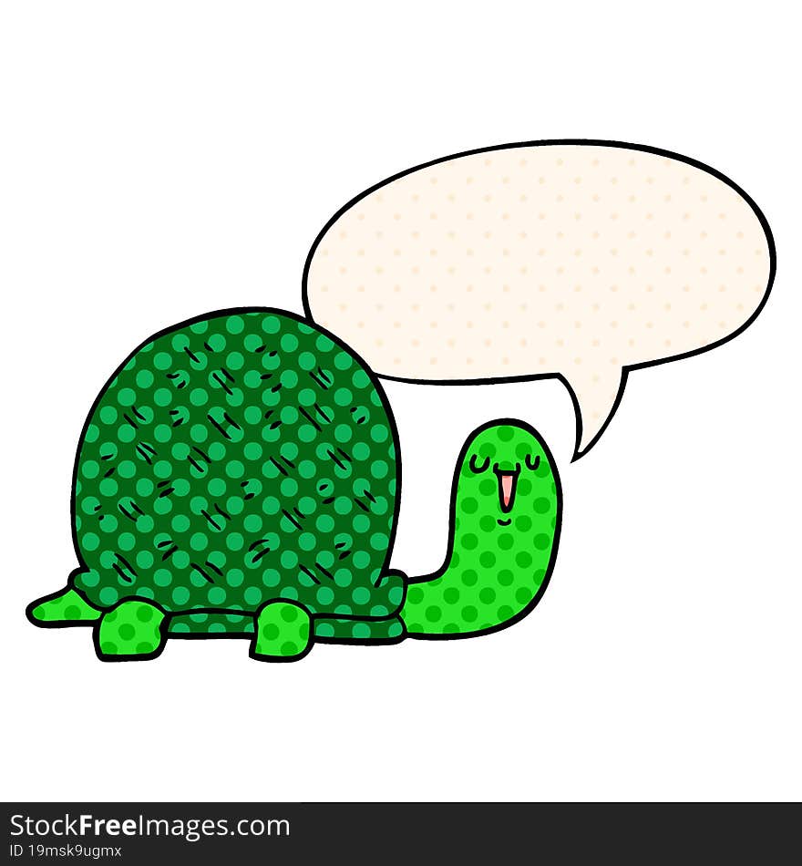 cute cartoon turtle and speech bubble in comic book style