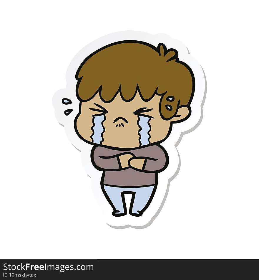 Sticker Of A Cartoon Boy Crying