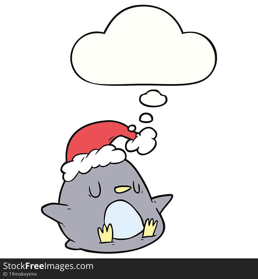 cute cartoon penguin and thought bubble