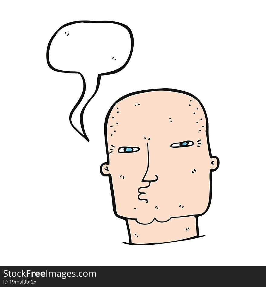 cartoon bald tough guy with speech bubble