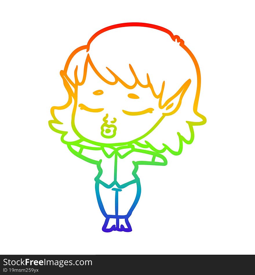 Rainbow Gradient Line Drawing Pretty Cartoon Elf Girl