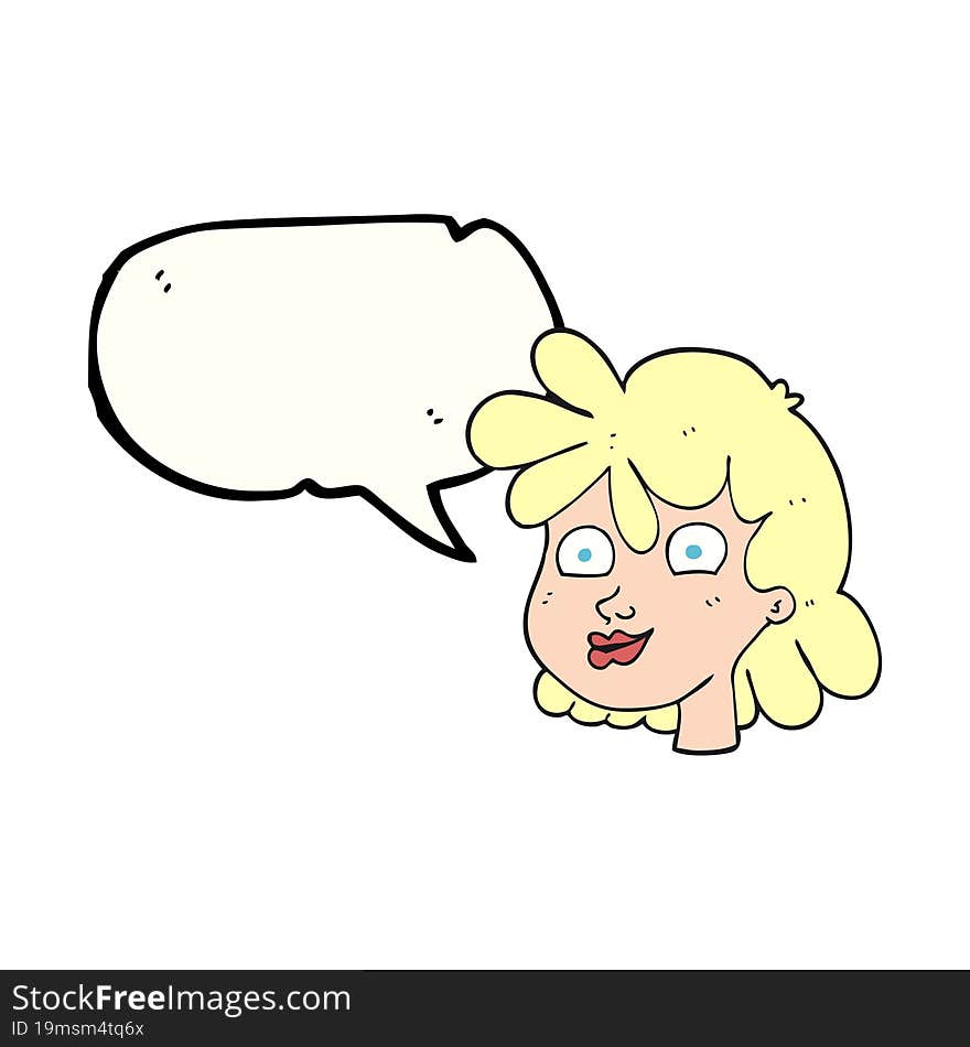 freehand drawn speech bubble cartoon female face