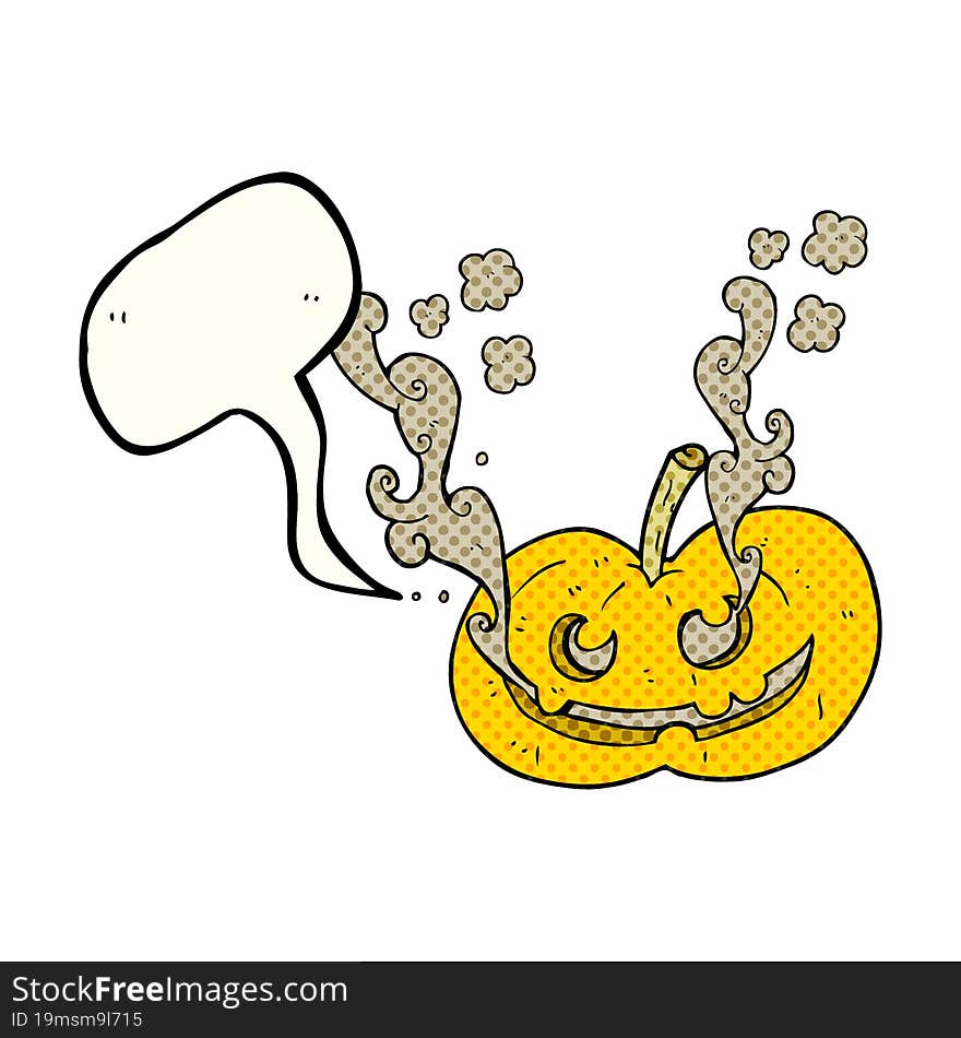 freehand drawn comic book speech bubble cartoon halloween pumpkin