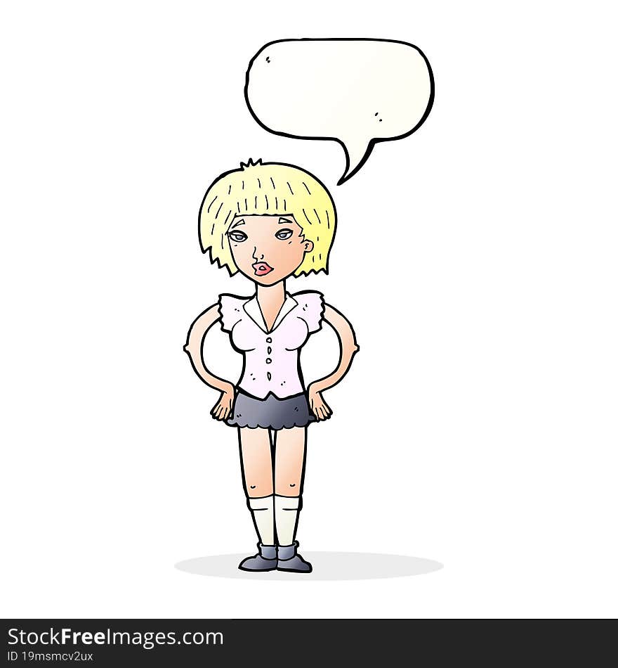 Cartoon Woman With Hands On Hips With Speech Bubble