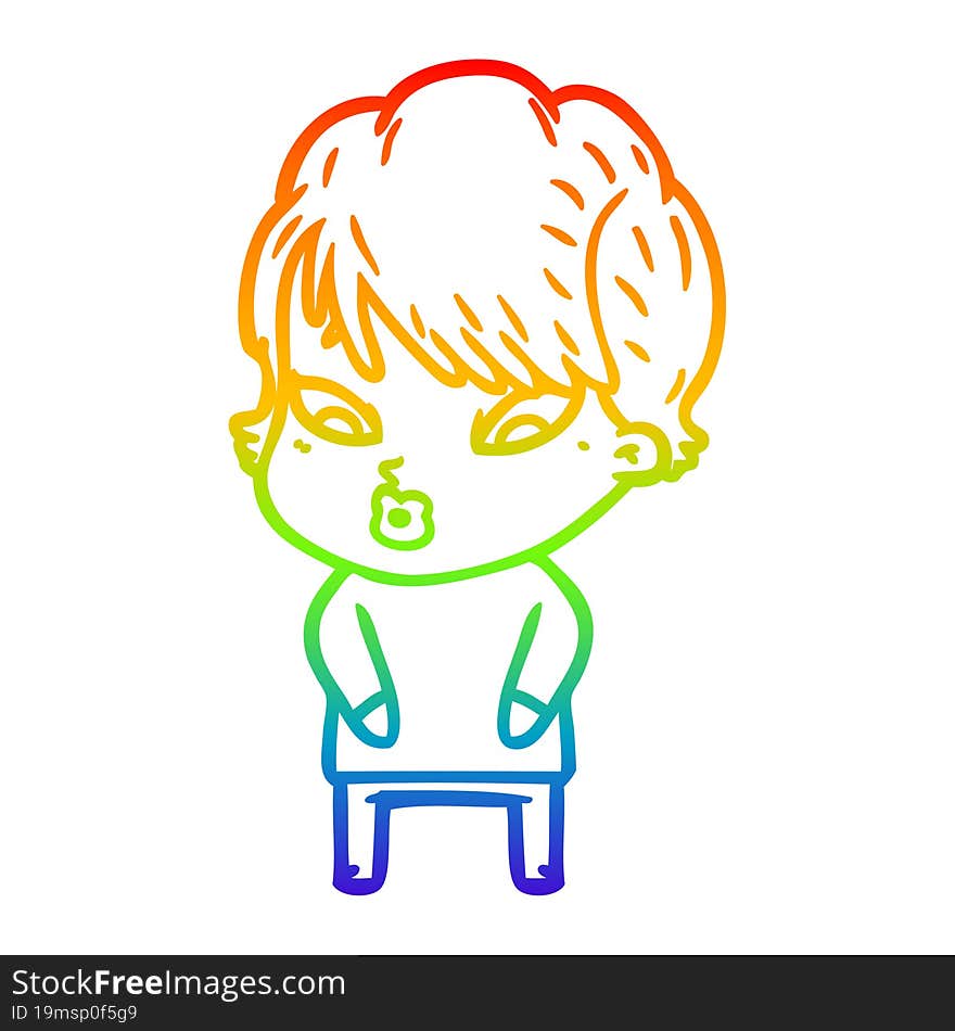 rainbow gradient line drawing of a cartoon woman