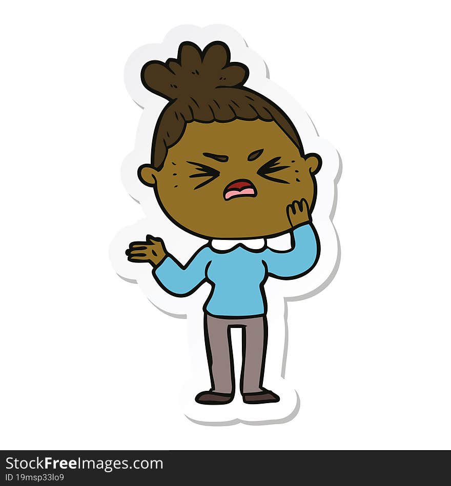 Sticker Of A Cartoon Angry Woman