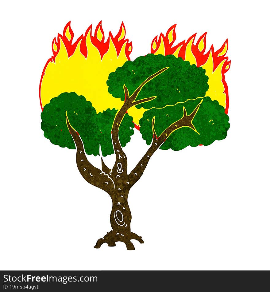 cartoon burning tree