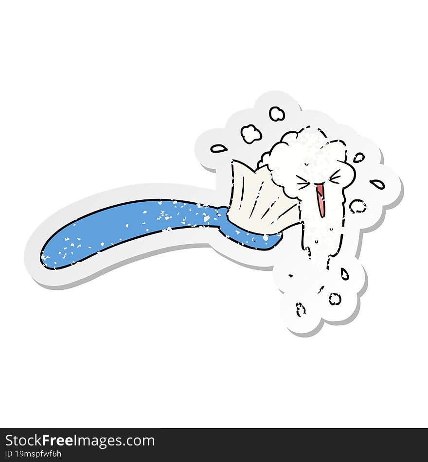 Distressed Sticker Of A Cartoon Toothbrush And Toothpaste