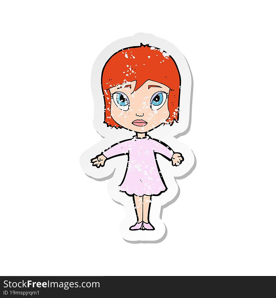 retro distressed sticker of a cartoon girl in dress