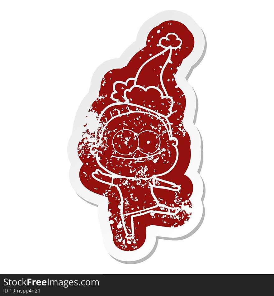 cartoon distressed sticker of a happy old woman wearing santa hat