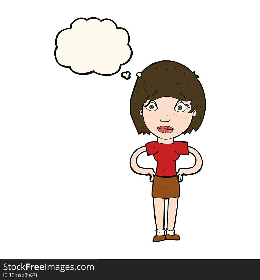 Cartoon Worried Woman With Thought Bubble